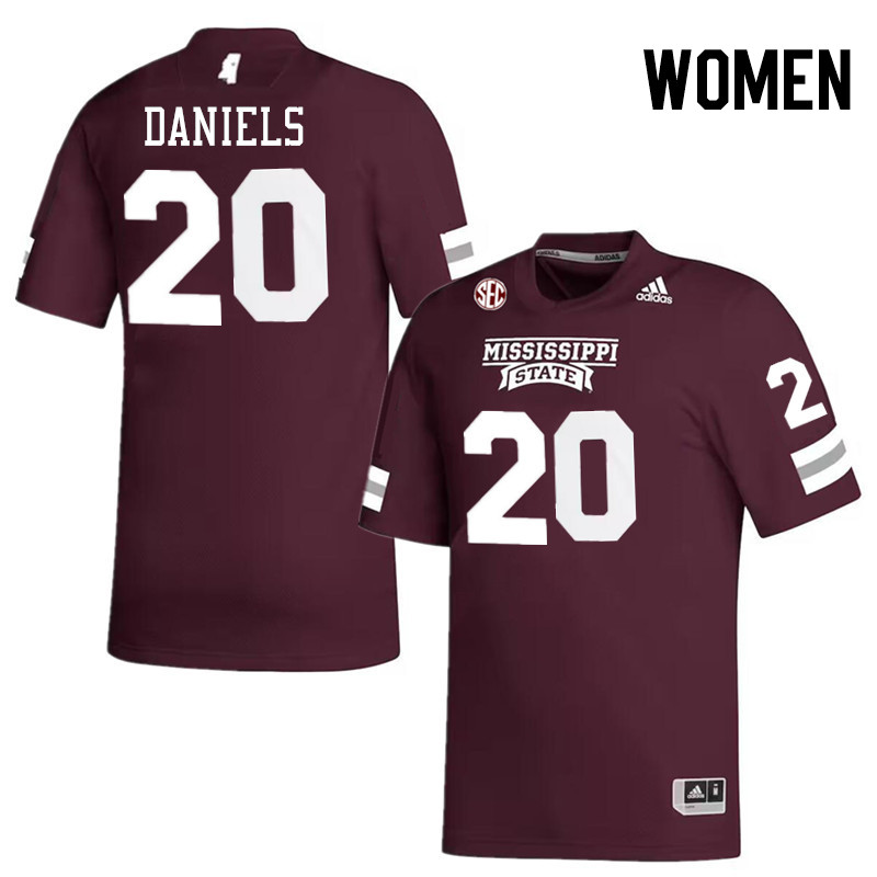 Women #20 Johnnie Daniels Mississippi State Bulldogs College Football Jerseys Stitched-Maroon